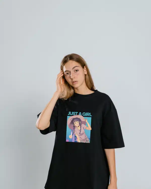 Cholo Buyers Oversized Dropshoulder Black Colour Just A Girl T-Shirt