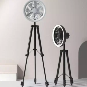 JISULIFE FA17 Rechargeable LED Ceiling Fan with Long Tripod Stand – Black