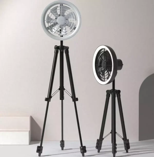 JISULIFE FA17 Rechargeable LED Ceiling Fan with Long Tripod Stand – Black