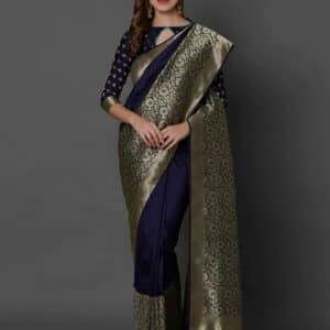 Velvet Mist Glorious Silk Saree with Matching Blouse Piece