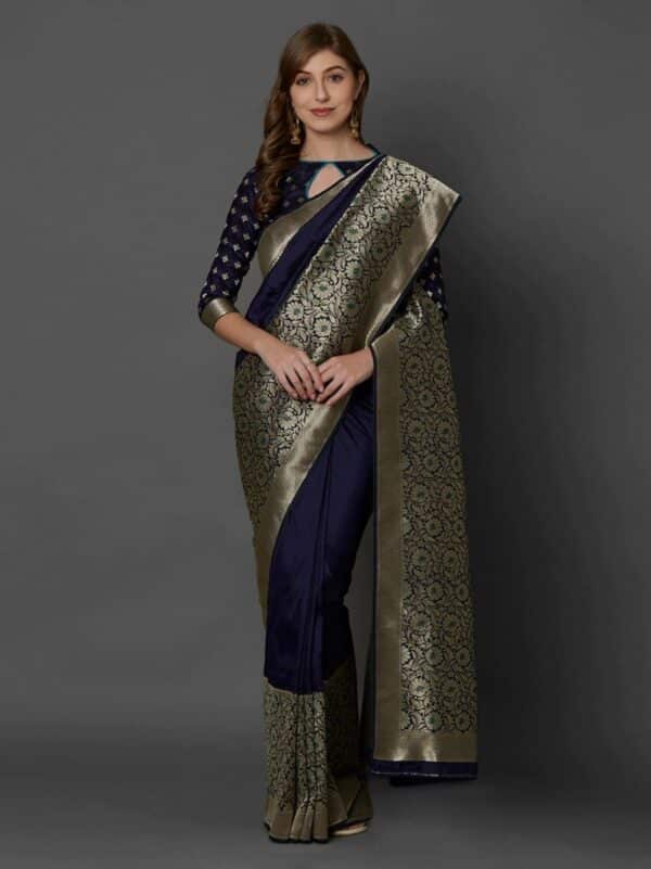 Velvet Mist Glorious Silk Saree with Matching Blouse Piece