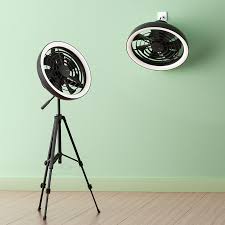 JISULIFE FA17 Rechargeable LED Ceiling Fan with Long Tripod Stand – Black