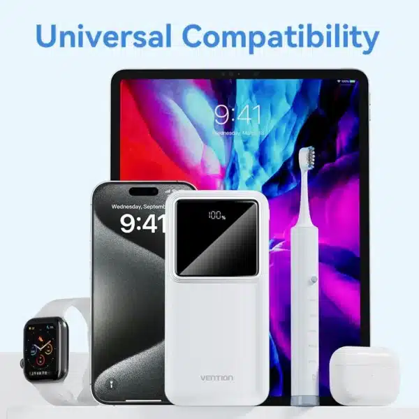 Vention FHKB0 10000mAh Power Bank – White | Sleek Design, Powerful Performance