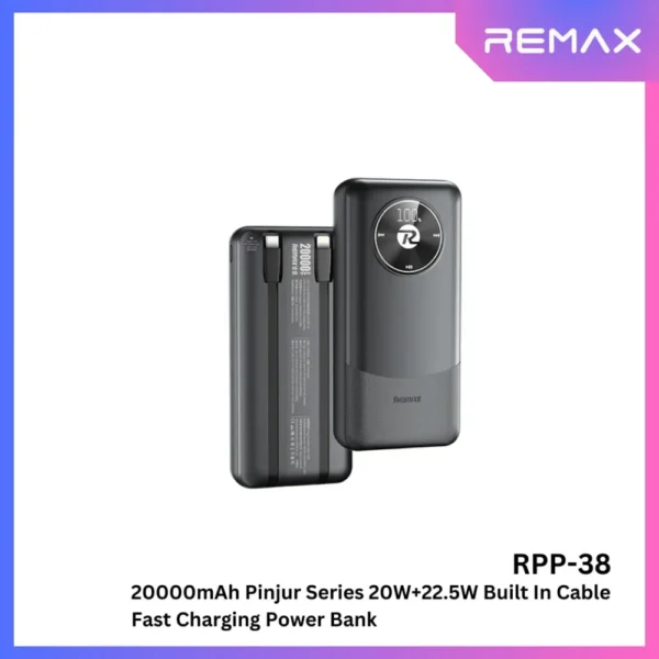 REMAX RPP-38 20000mAh Dual Fast Charging Power Bank with Built-in Cables
